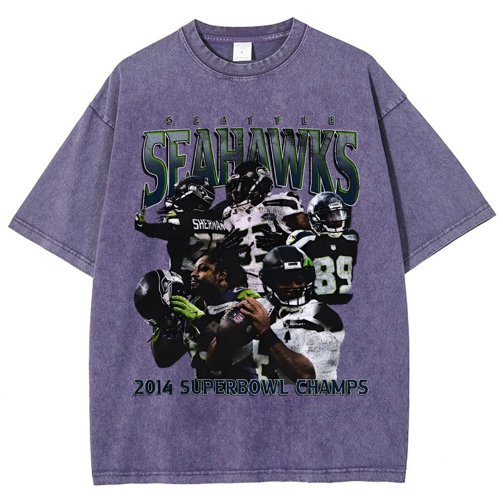 Unisex-Adult Ultra Cotton Washed T-Shirt Graphic SEAHAWKS TEE