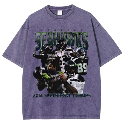 Unisex-Adult Ultra Cotton Washed T-Shirt Graphic SEAHAWKS TEE