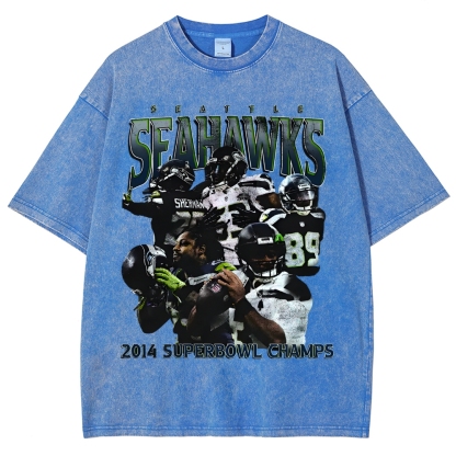 Unisex-Adult Ultra Cotton Washed T-Shirt Graphic SEAHAWKS TEE