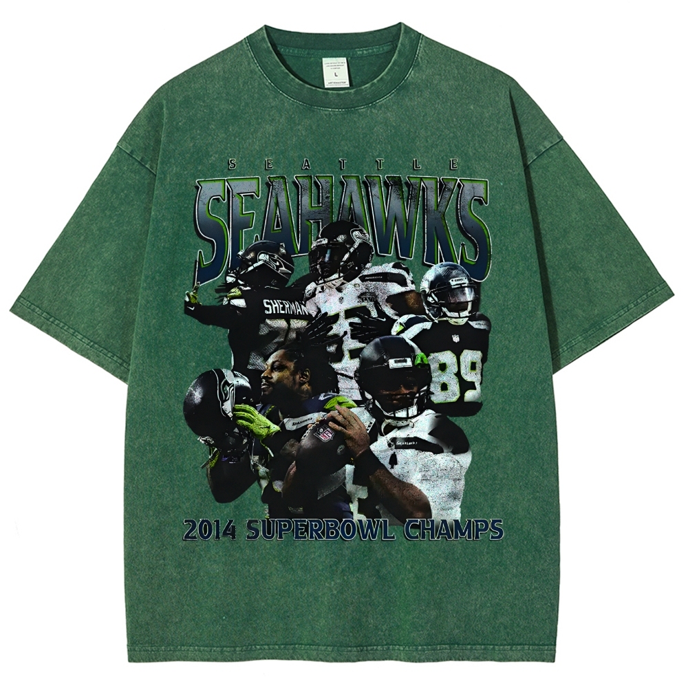 Unisex-Adult Ultra Cotton Washed T-Shirt Graphic SEAHAWKS TEE