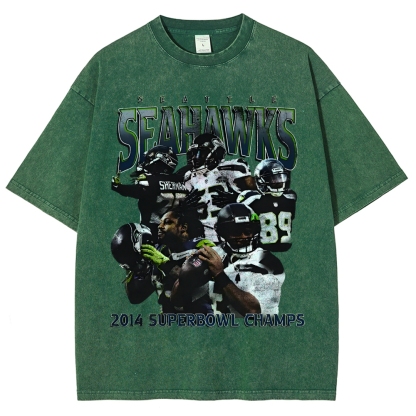 Unisex-Adult Ultra Cotton Washed T-Shirt Graphic SEAHAWKS TEE