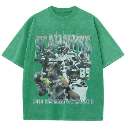Unisex-Adult Ultra Cotton Washed T-Shirt Graphic SEAHAWKS TEE