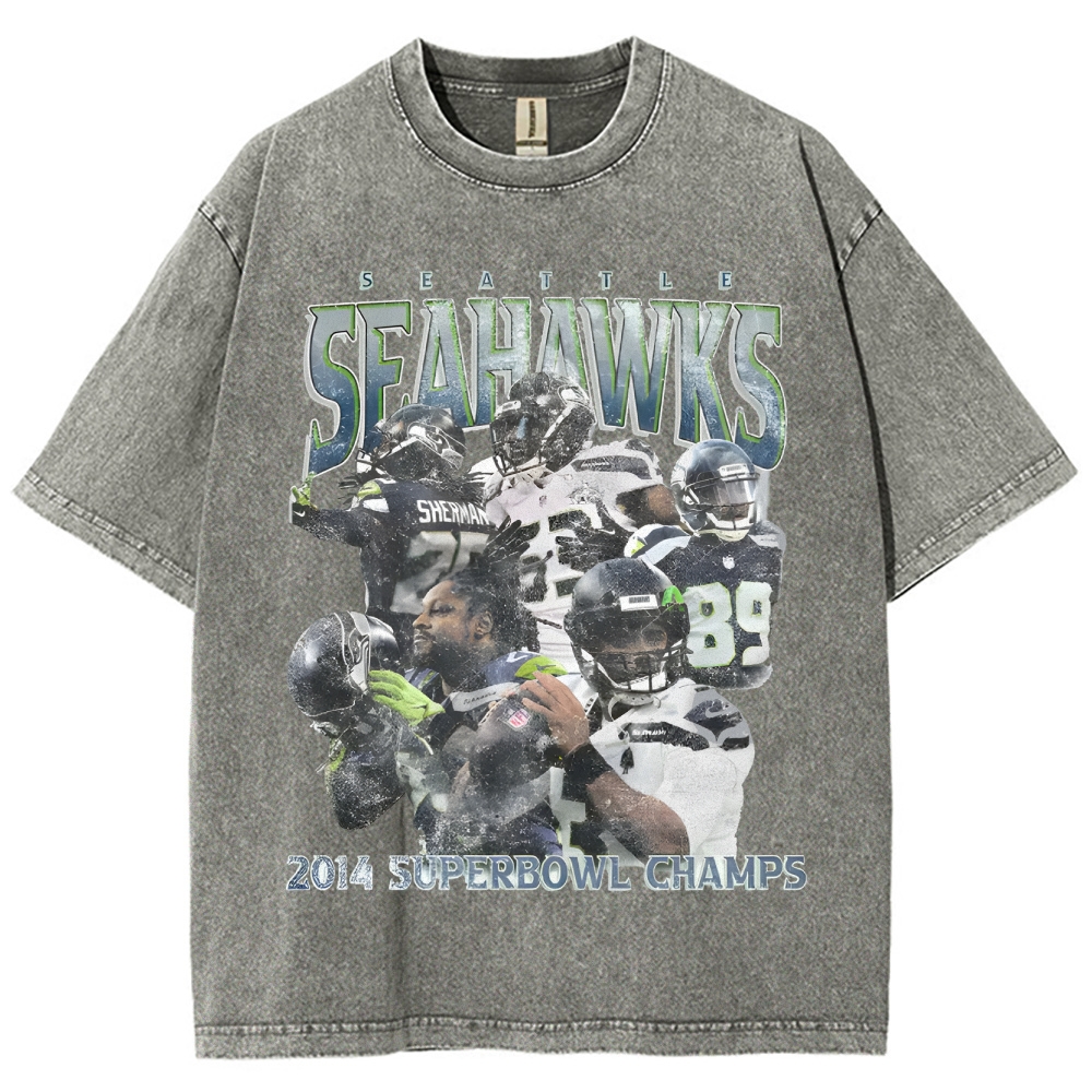 Unisex-Adult Ultra Cotton Washed T-Shirt Graphic SEAHAWKS TEE