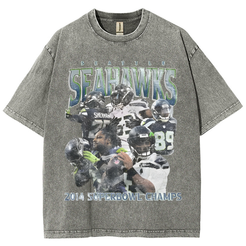 Unisex-Adult Ultra Cotton Washed T-Shirt Graphic SEAHAWKS TEE