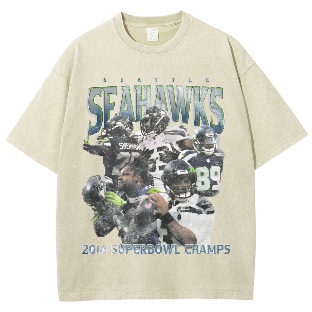 Unisex-Adult Ultra Cotton Washed T-Shirt Graphic SEAHAWKS TEE