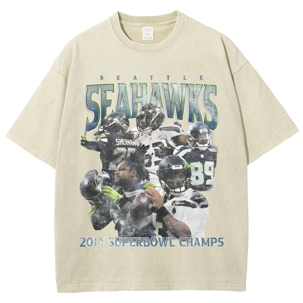 Unisex-Adult Ultra Cotton Washed T-Shirt Graphic SEAHAWKS TEE