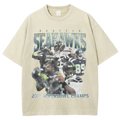 Unisex-Adult Ultra Cotton Washed T-Shirt Graphic SEAHAWKS TEE