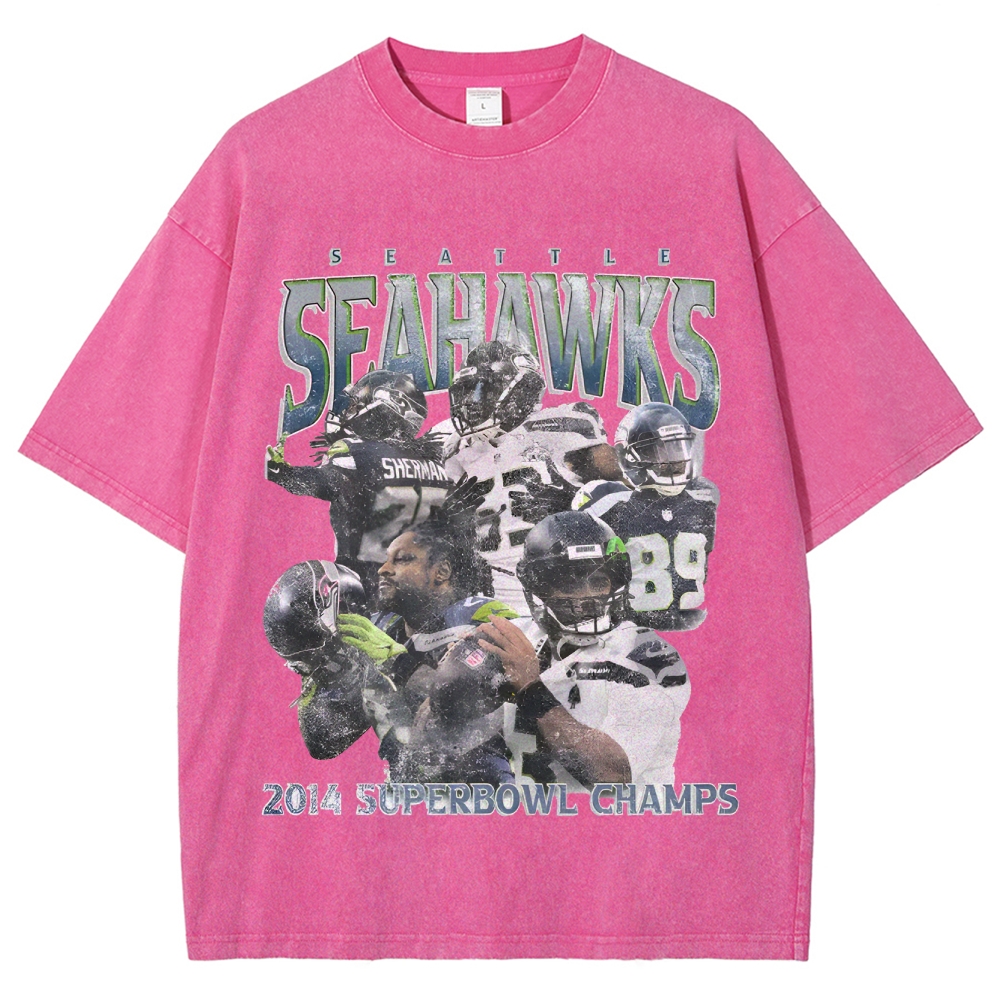 Unisex-Adult Ultra Cotton Washed T-Shirt Graphic SEAHAWKS TEE