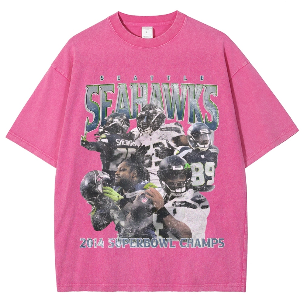 Unisex-Adult Ultra Cotton Washed T-Shirt Graphic SEAHAWKS TEE