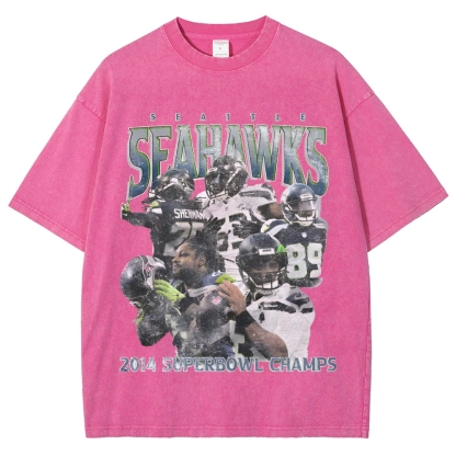 Unisex-Adult Ultra Cotton Washed T-Shirt Graphic SEAHAWKS TEE