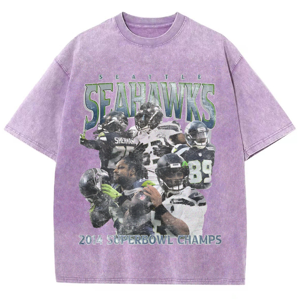 Unisex-Adult Ultra Cotton Washed T-Shirt Graphic SEAHAWKS TEE