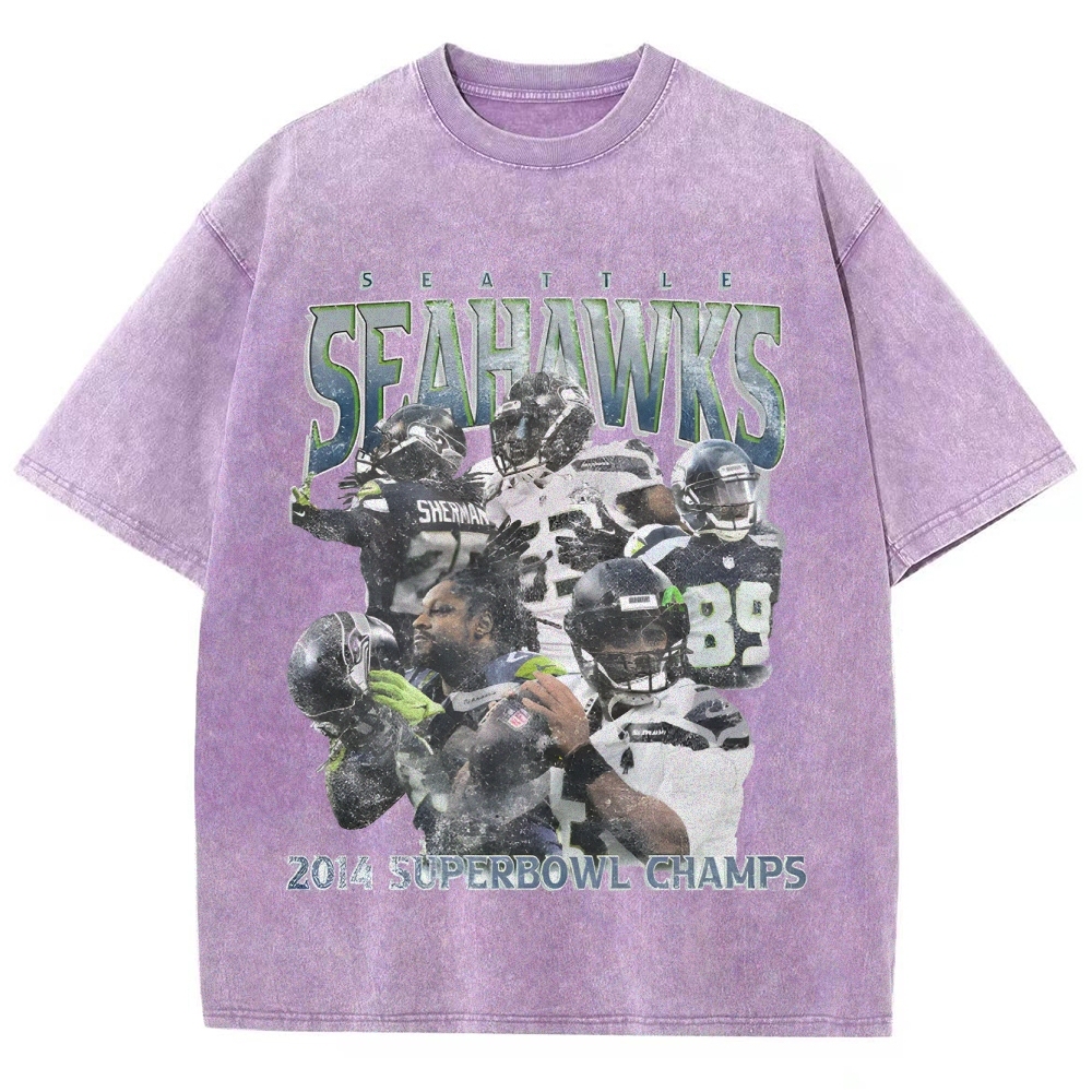 Unisex-Adult Ultra Cotton Washed T-Shirt Graphic SEAHAWKS TEE
