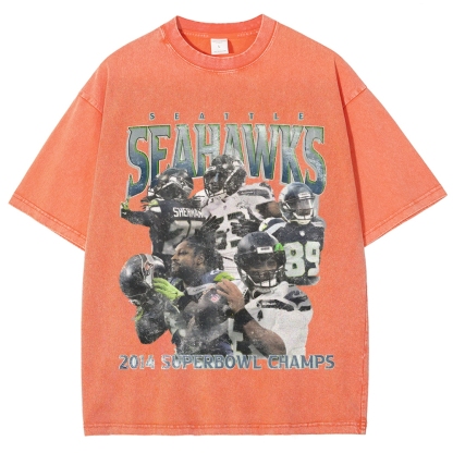 Unisex-Adult Ultra Cotton Washed T-Shirt Graphic SEAHAWKS TEE