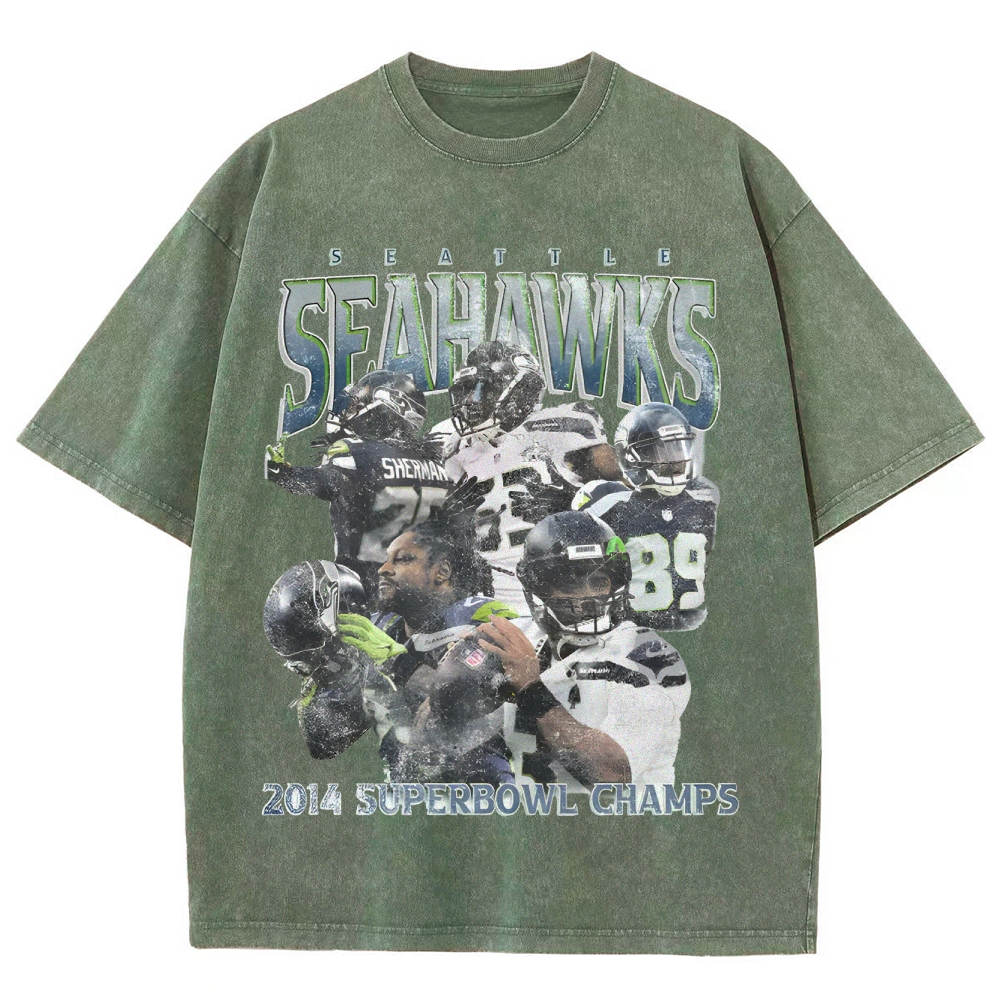 Unisex-Adult Ultra Cotton Washed T-Shirt Graphic SEAHAWKS TEE