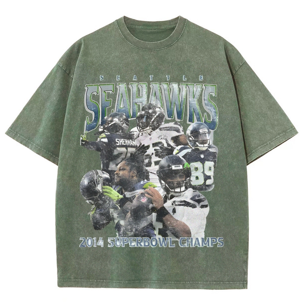 Unisex-Adult Ultra Cotton Washed T-Shirt Graphic SEAHAWKS TEE
