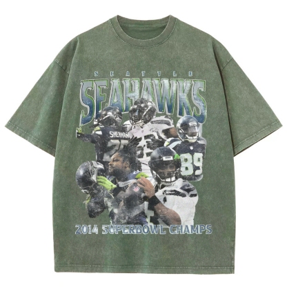 Unisex-Adult Ultra Cotton Washed T-Shirt Graphic SEAHAWKS TEE