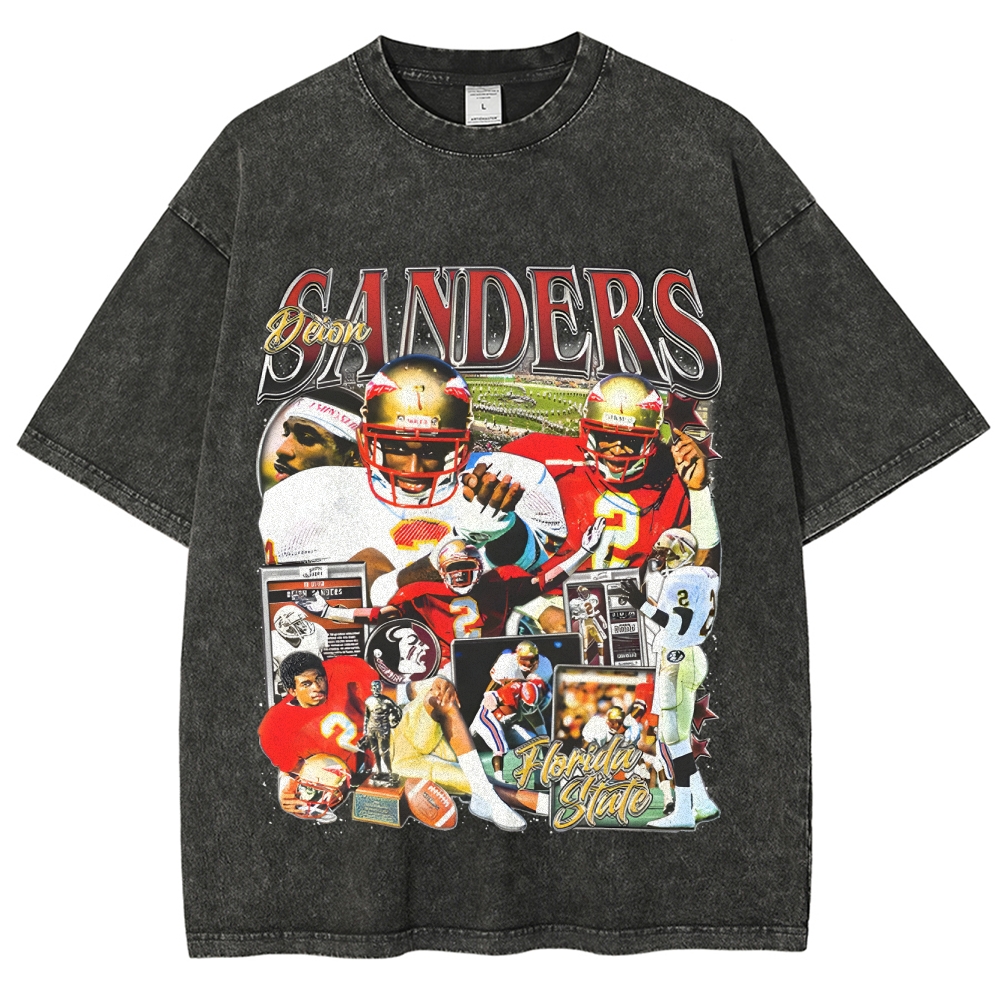 Unisex-Adult Ultra Cotton Washed T-Shirt Graphic  DEION SANDERS - FSU TEE