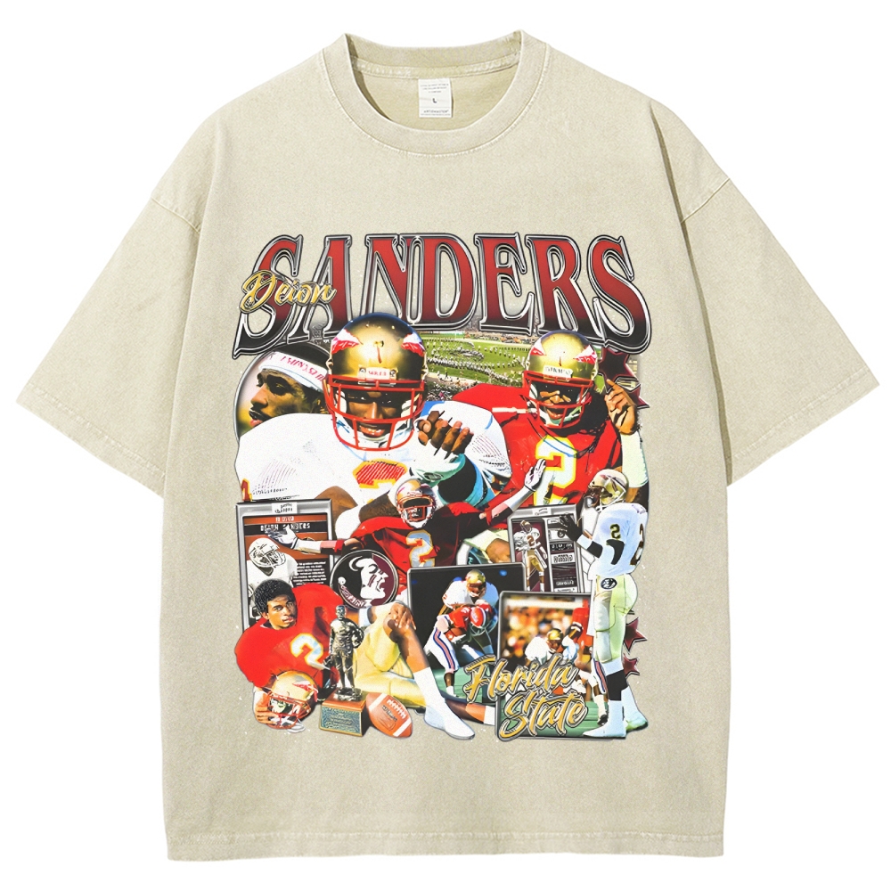 Unisex-Adult Ultra Cotton Washed T-Shirt Graphic  DEION SANDERS - FSU TEE