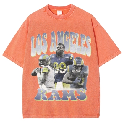 Unisex-Adult Ultra Cotton Washed T-Shirt Graphic LA RAMS TEE