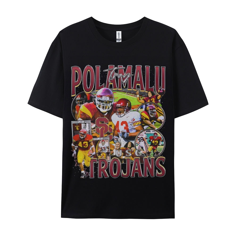 Unisex-Adult Ultra Cotton Washed T-Shirt Graphic TROY POLAMALU - USC T