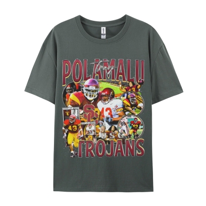 Unisex-Adult Ultra Cotton Washed T-Shirt Graphic TROY POLAMALU - USC TEE