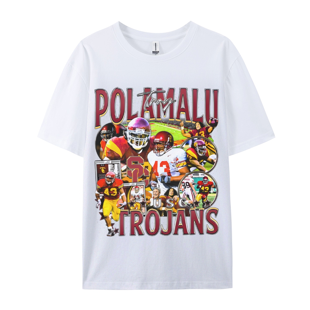 Unisex-Adult Ultra Cotton Washed T-Shirt Graphic TROY POLAMALU - USC TEE