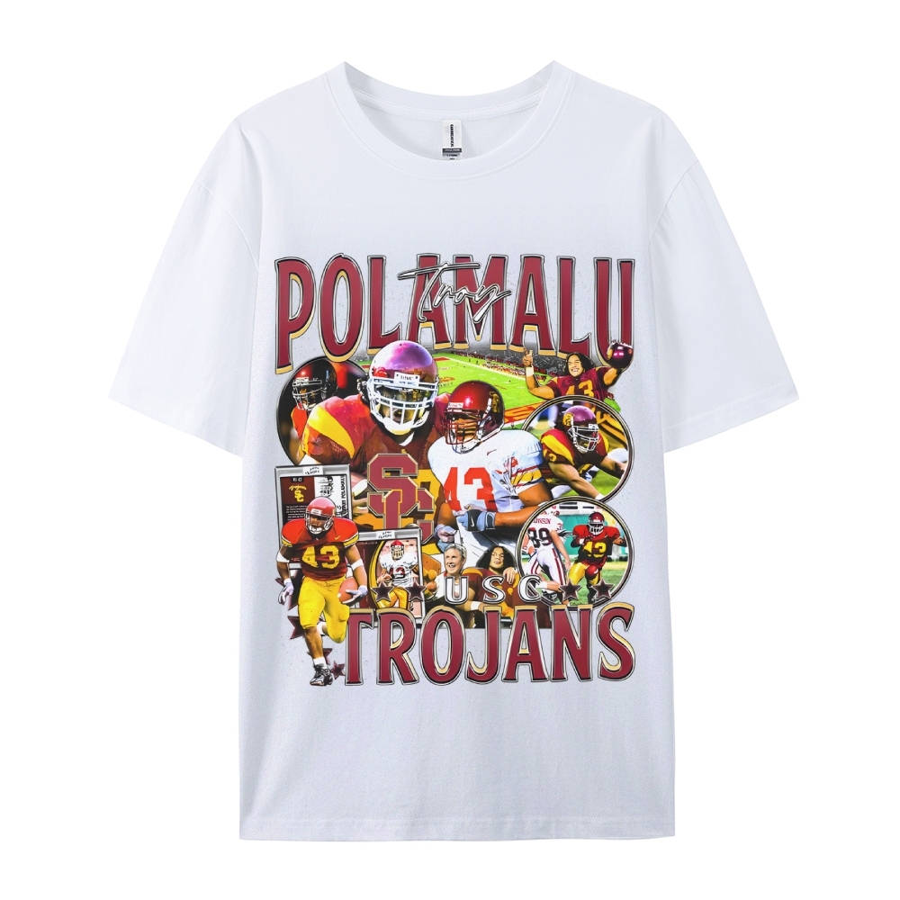 Unisex-Adult Ultra Cotton Washed T-Shirt Graphic TROY POLAMALU - USC TEE