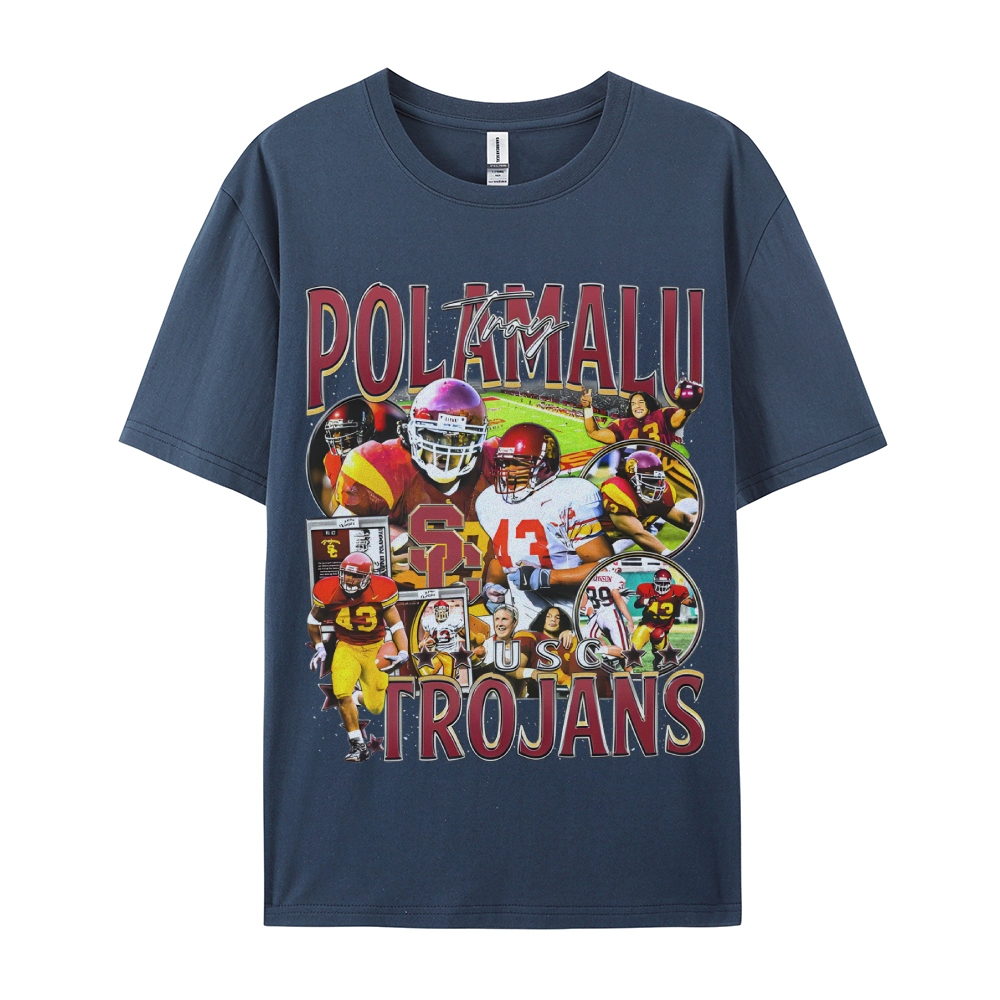 Unisex-Adult Ultra Cotton Washed T-Shirt Graphic TROY POLAMALU - USC TEE