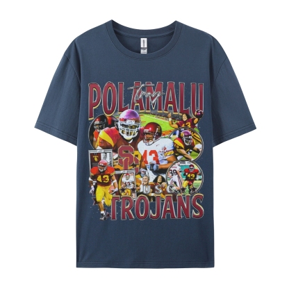 Unisex-Adult Ultra Cotton Washed T-Shirt Graphic TROY POLAMALU - USC TEE