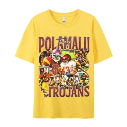 Unisex-Adult Ultra Cotton Washed T-Shirt Graphic TROY POLAMALU - USC TEE