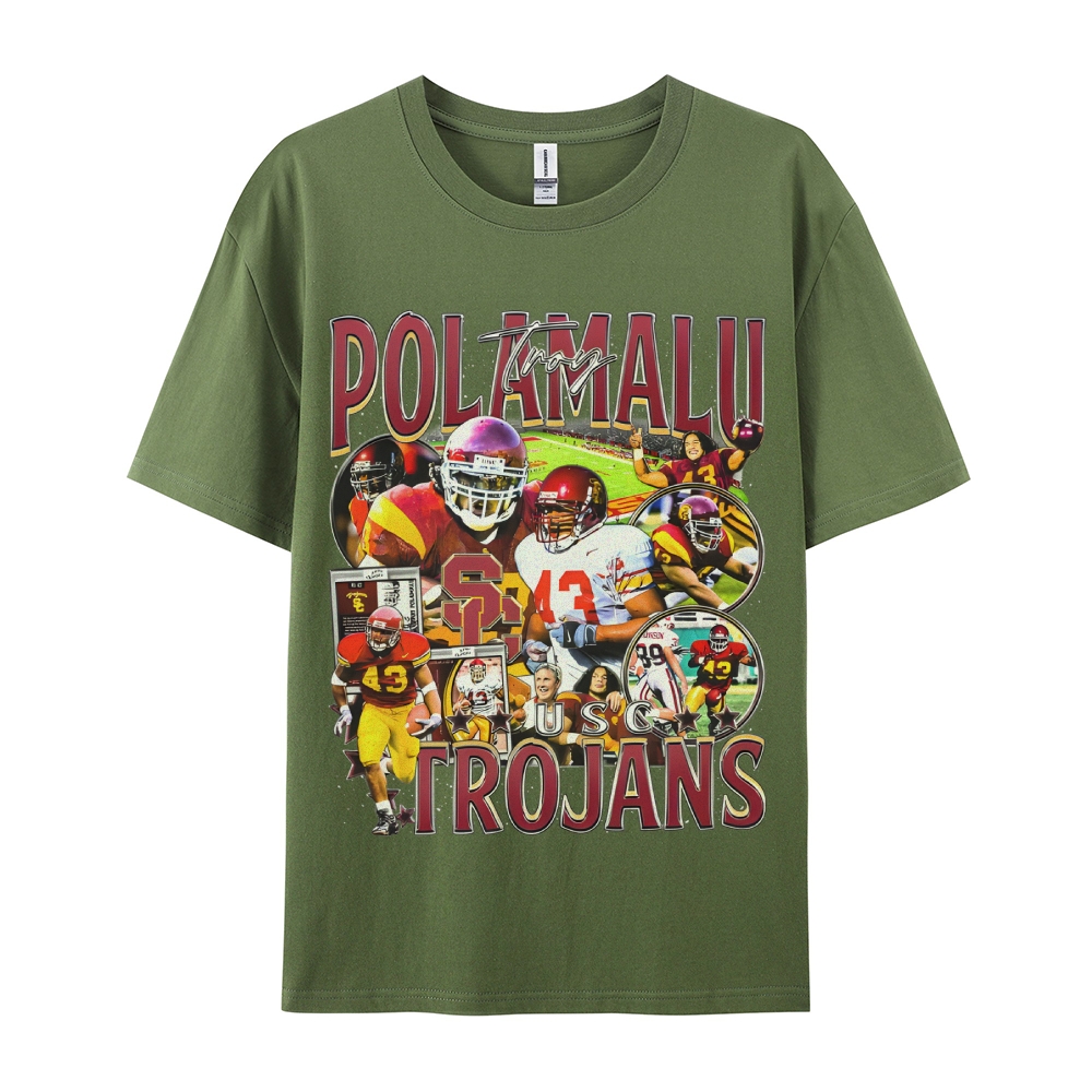Unisex-Adult Ultra Cotton Washed T-Shirt Graphic TROY POLAMALU - USC TEE