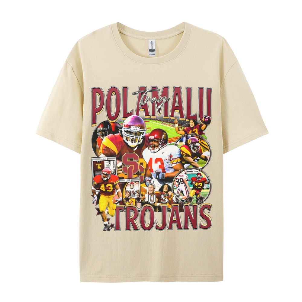 Unisex-Adult Ultra Cotton Washed T-Shirt Graphic TROY POLAMALU - USC TEE