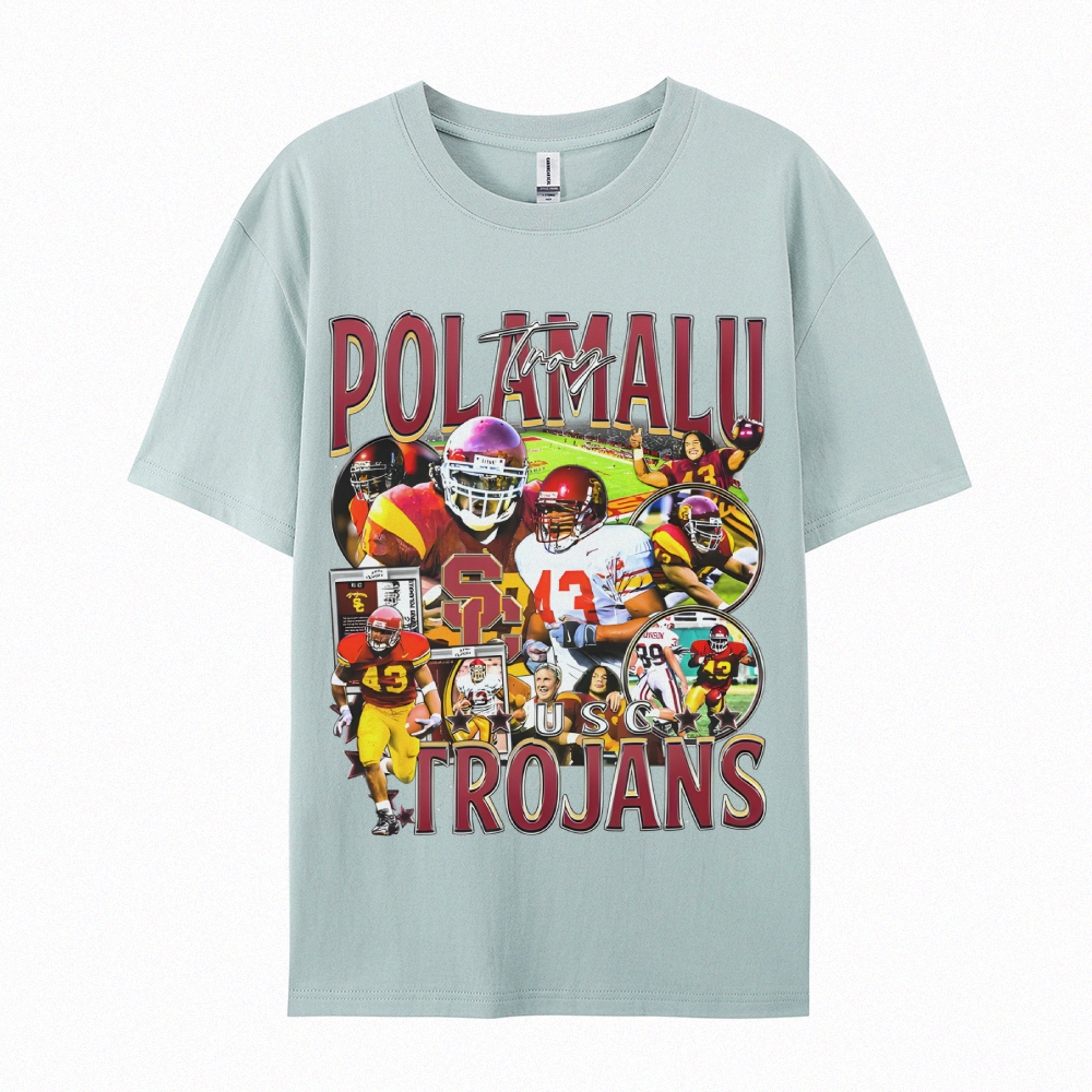 Unisex-Adult Ultra Cotton Washed T-Shirt Graphic TROY POLAMALU - USC TEE