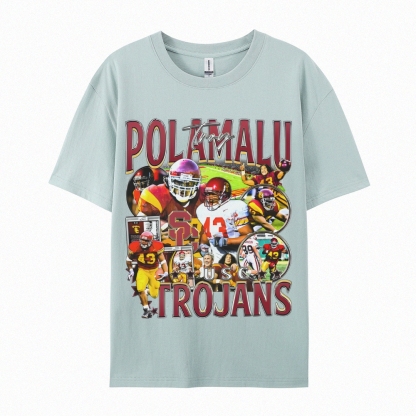 Unisex-Adult Ultra Cotton Washed T-Shirt Graphic TROY POLAMALU - USC TEE