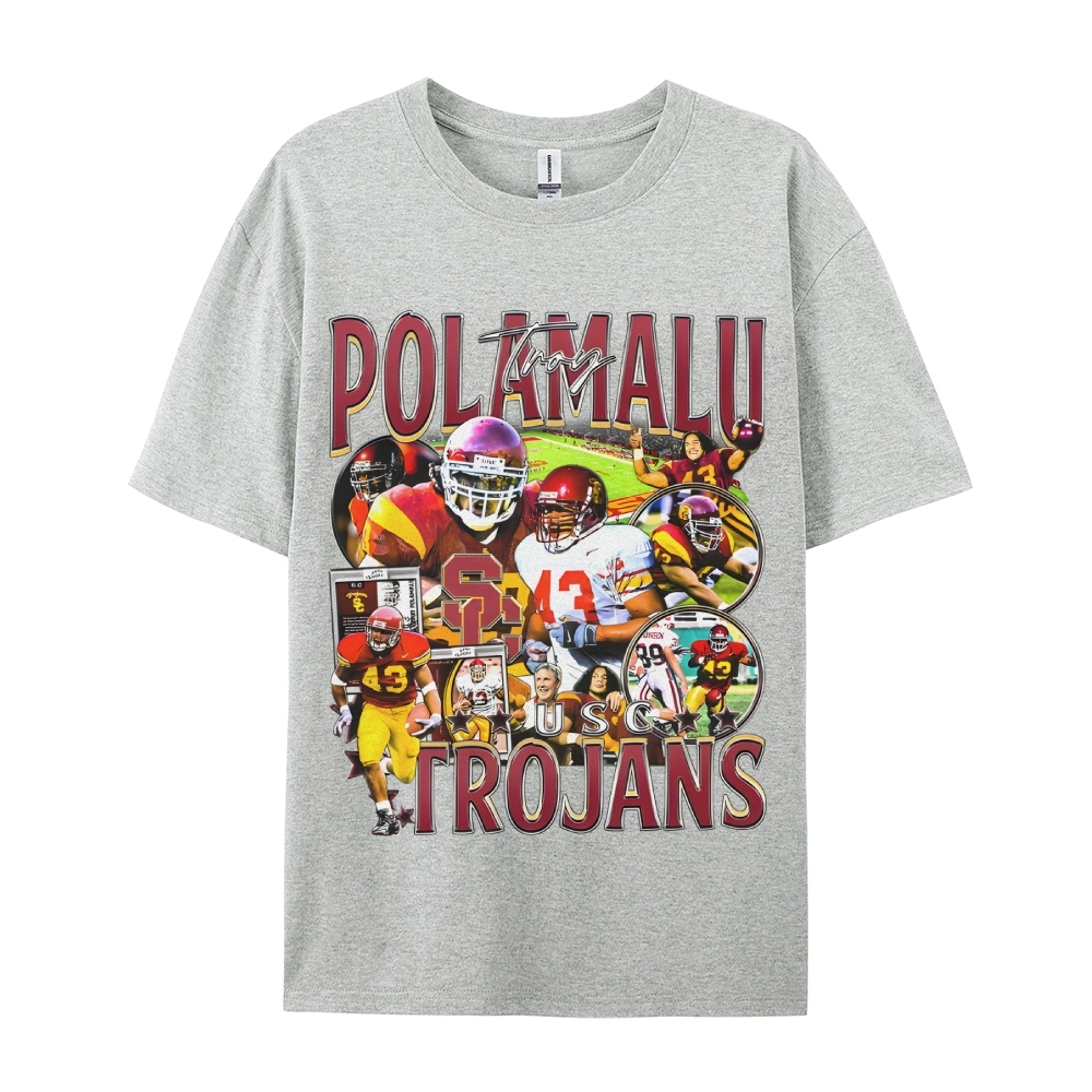 Unisex-Adult Ultra Cotton Washed T-Shirt Graphic TROY POLAMALU - USC TEE