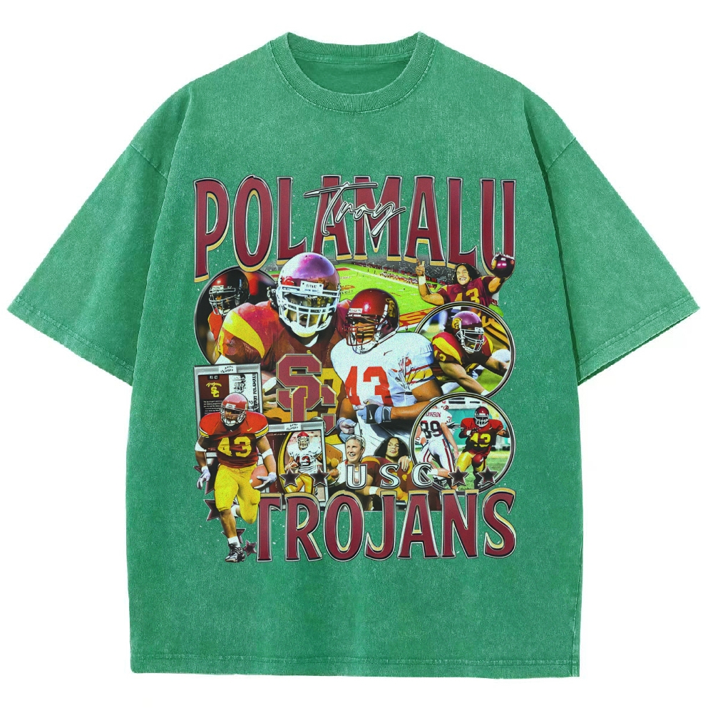 Unisex-Adult Ultra Cotton Washed T-Shirt Graphic TROY POLAMALU - USC TEE