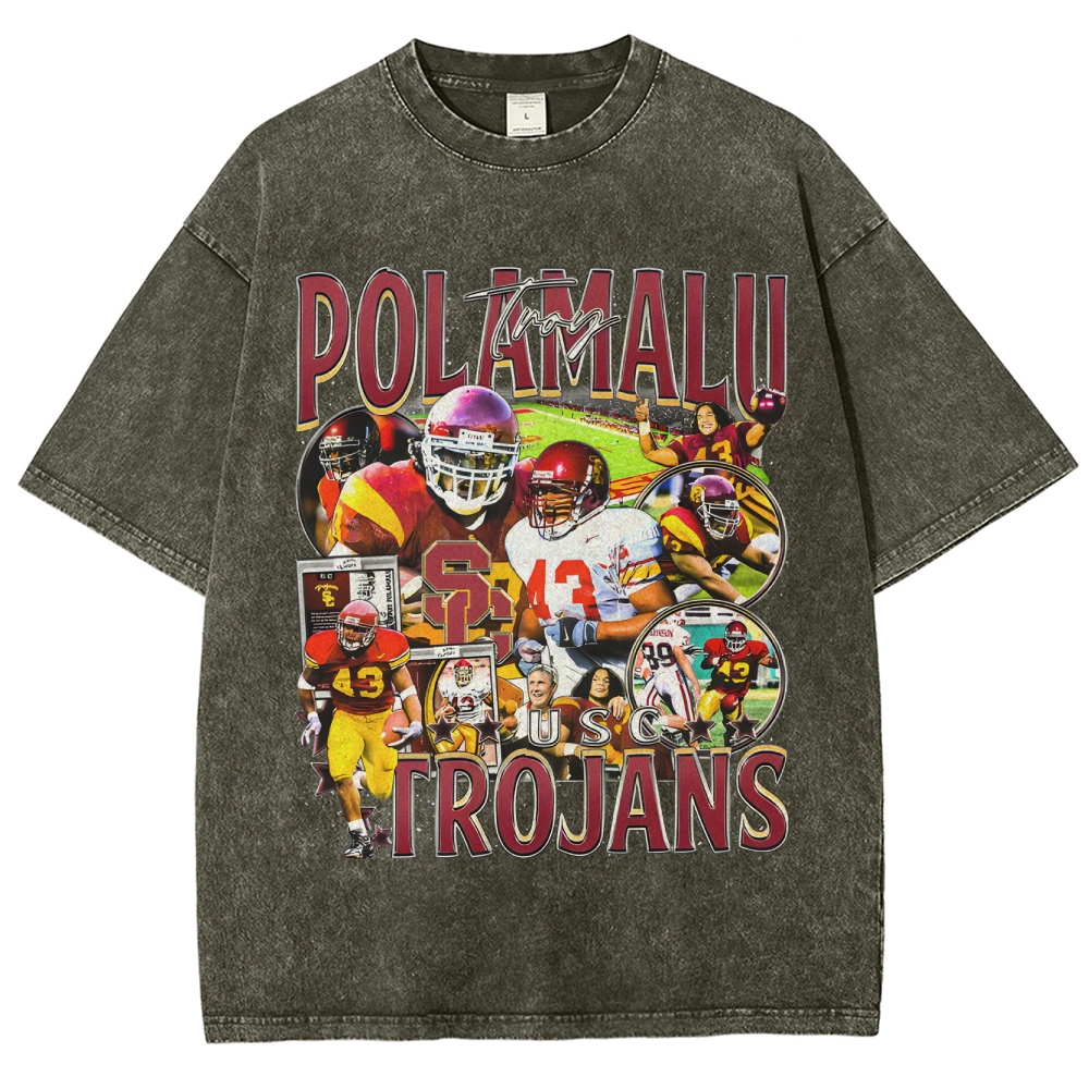 Unisex-Adult Ultra Cotton Washed T-Shirt Graphic TROY POLAMALU - USC TEE