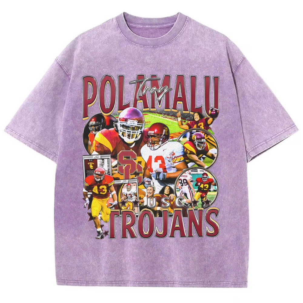 Unisex-Adult Ultra Cotton Washed T-Shirt Graphic TROY POLAMALU - USC TEE