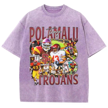 Unisex-Adult Ultra Cotton Washed T-Shirt Graphic TROY POLAMALU - USC TEE