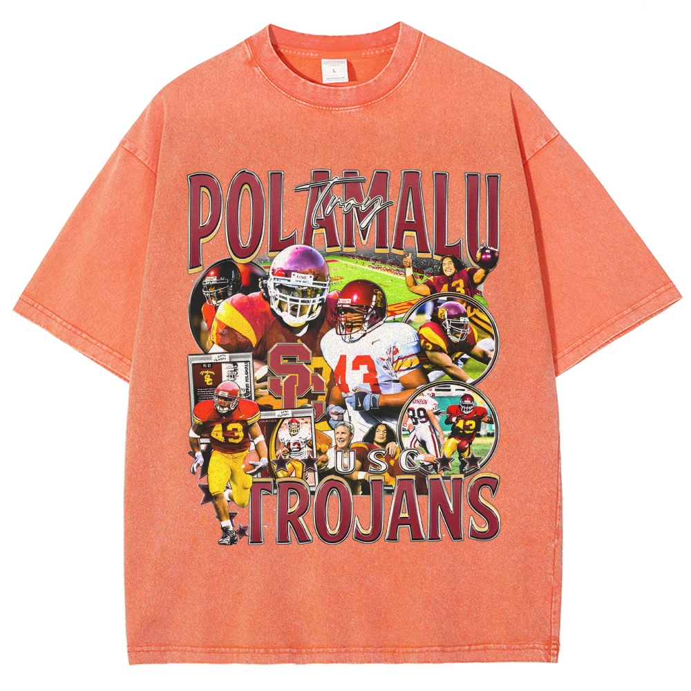 Unisex-Adult Ultra Cotton Washed T-Shirt Graphic TROY POLAMALU - USC TEE