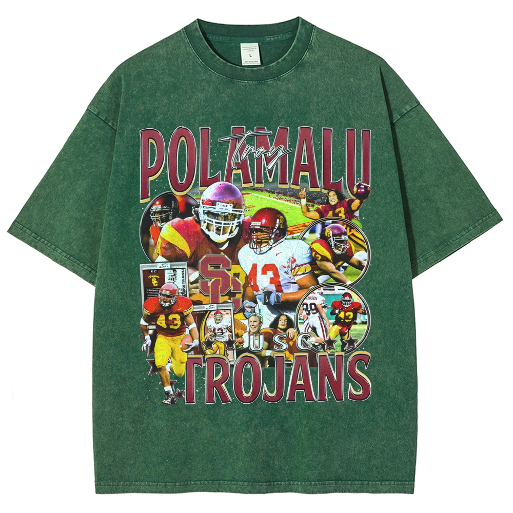 Unisex-Adult Ultra Cotton Washed T-Shirt Graphic TROY POLAMALU - USC TEE