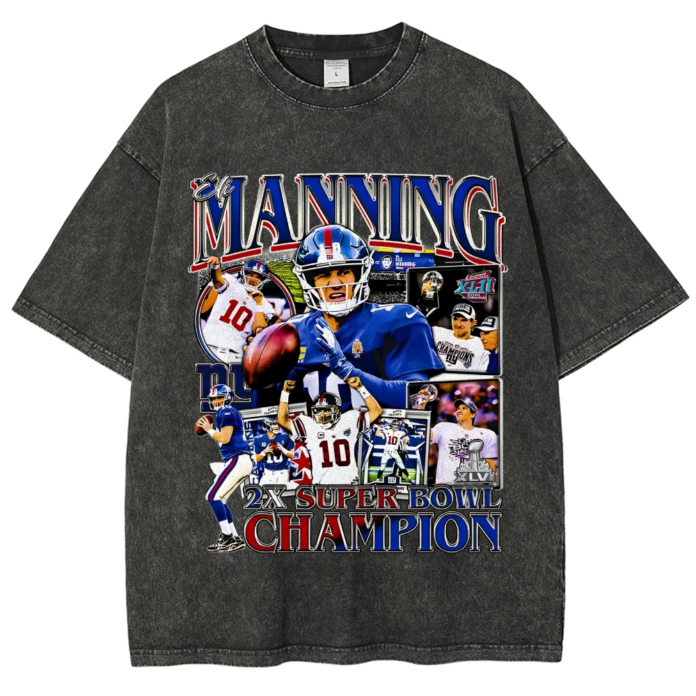 Unisex-Adult Ultra Cotton Washed T-Shirt Graphic ELI MANNING TEE