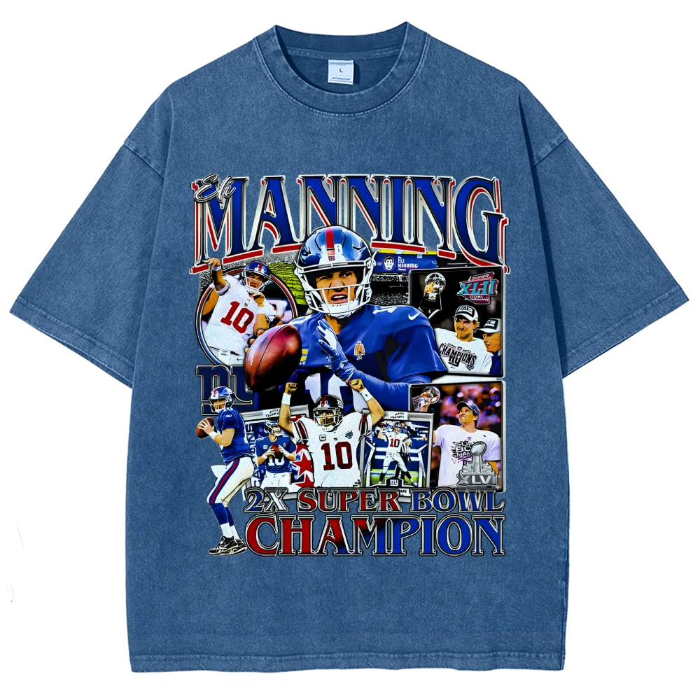 Unisex-Adult Ultra Cotton Washed T-Shirt Graphic ELI MANNING TEE