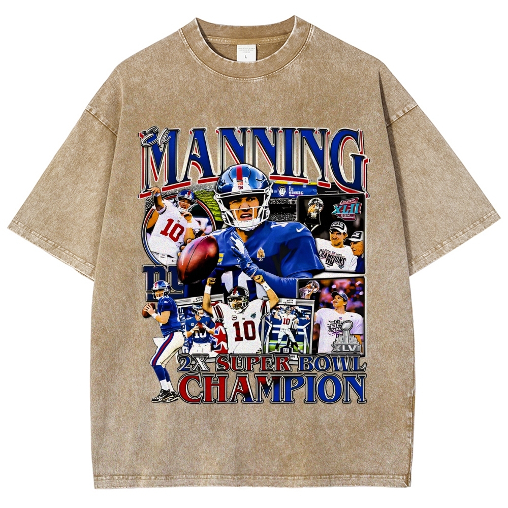 Unisex-Adult Ultra Cotton Washed T-Shirt Graphic ELI MANNING TEE