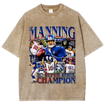 Unisex-Adult Ultra Cotton Washed T-Shirt Graphic ELI MANNING TEE