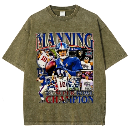 Unisex-Adult Ultra Cotton Washed T-Shirt Graphic ELI MANNING TEE