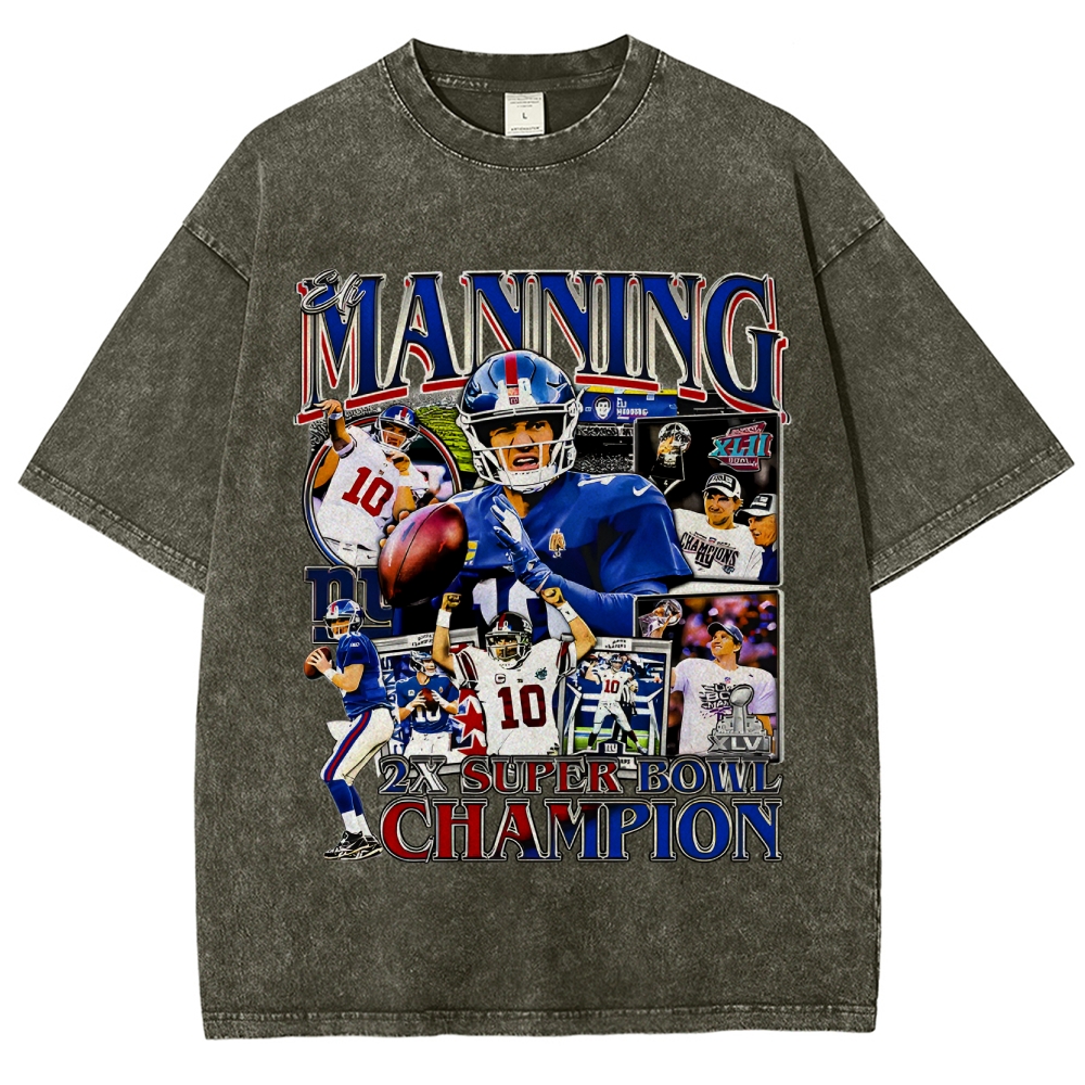 Unisex-Adult Ultra Cotton Washed T-Shirt Graphic ELI MANNING TEE