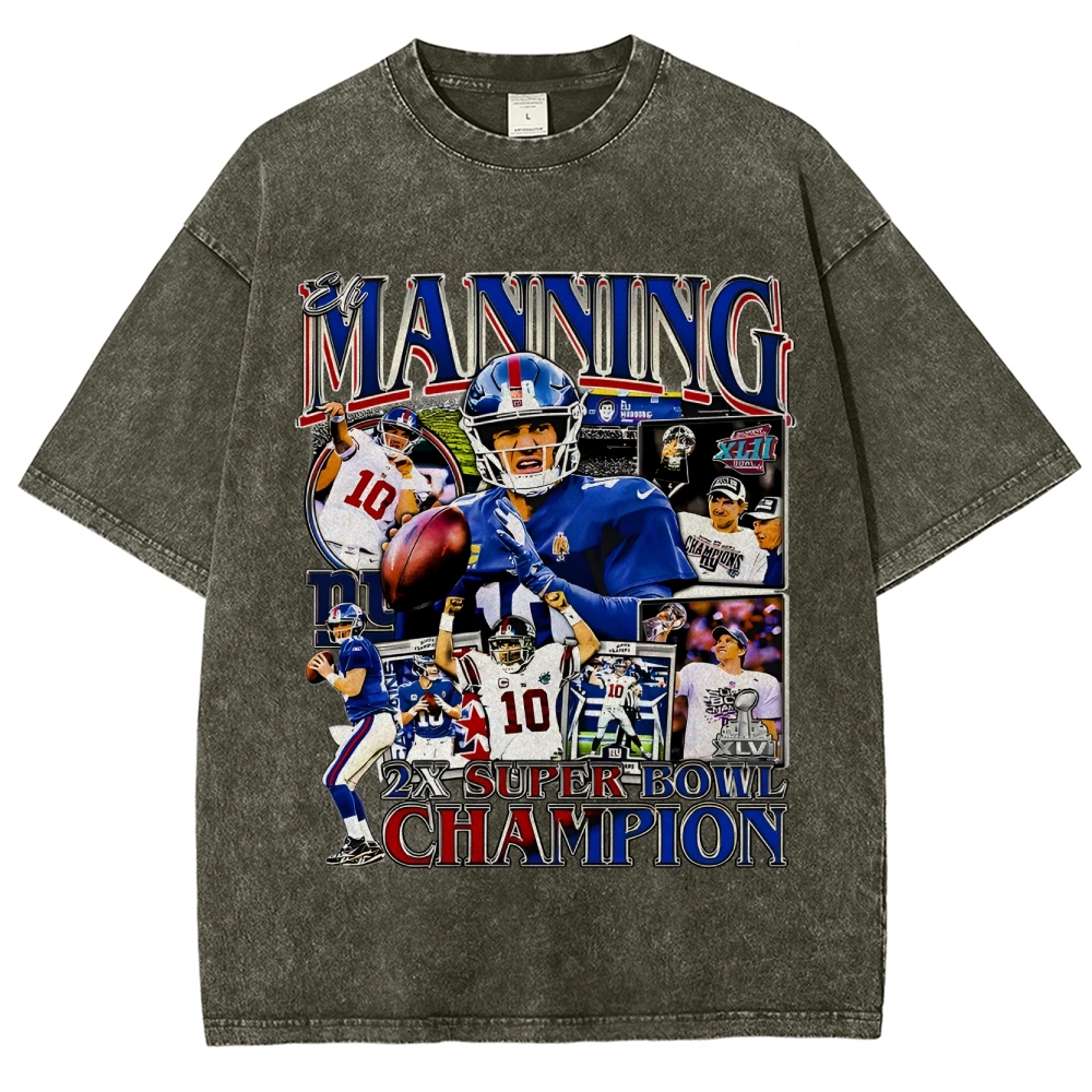 Unisex-Adult Ultra Cotton Washed T-Shirt Graphic ELI MANNING TEE