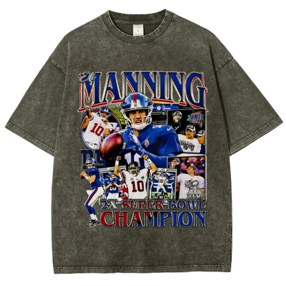 Unisex-Adult Ultra Cotton Washed T-Shirt Graphic ELI MANNING TEE