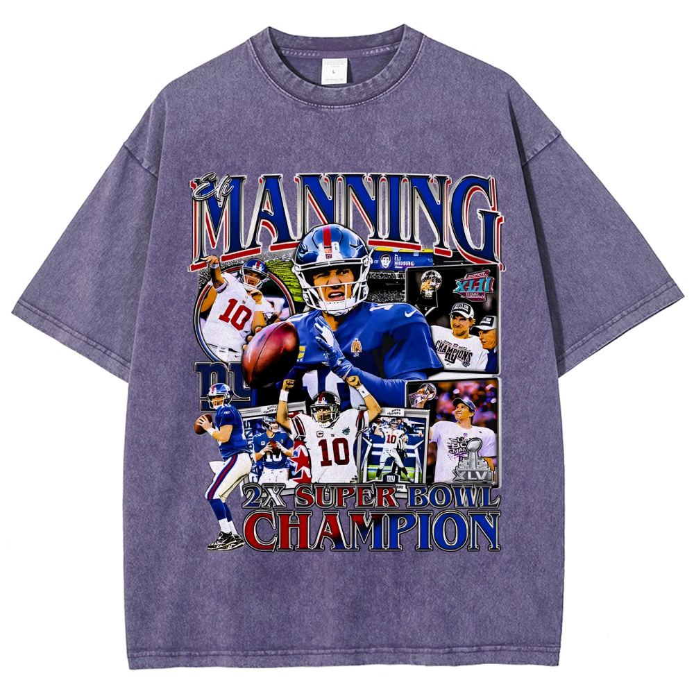 Unisex-Adult Ultra Cotton Washed T-Shirt Graphic ELI MANNING TEE